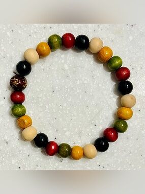 Vintage Multicolor Wooden Bead Stretch Bracelet